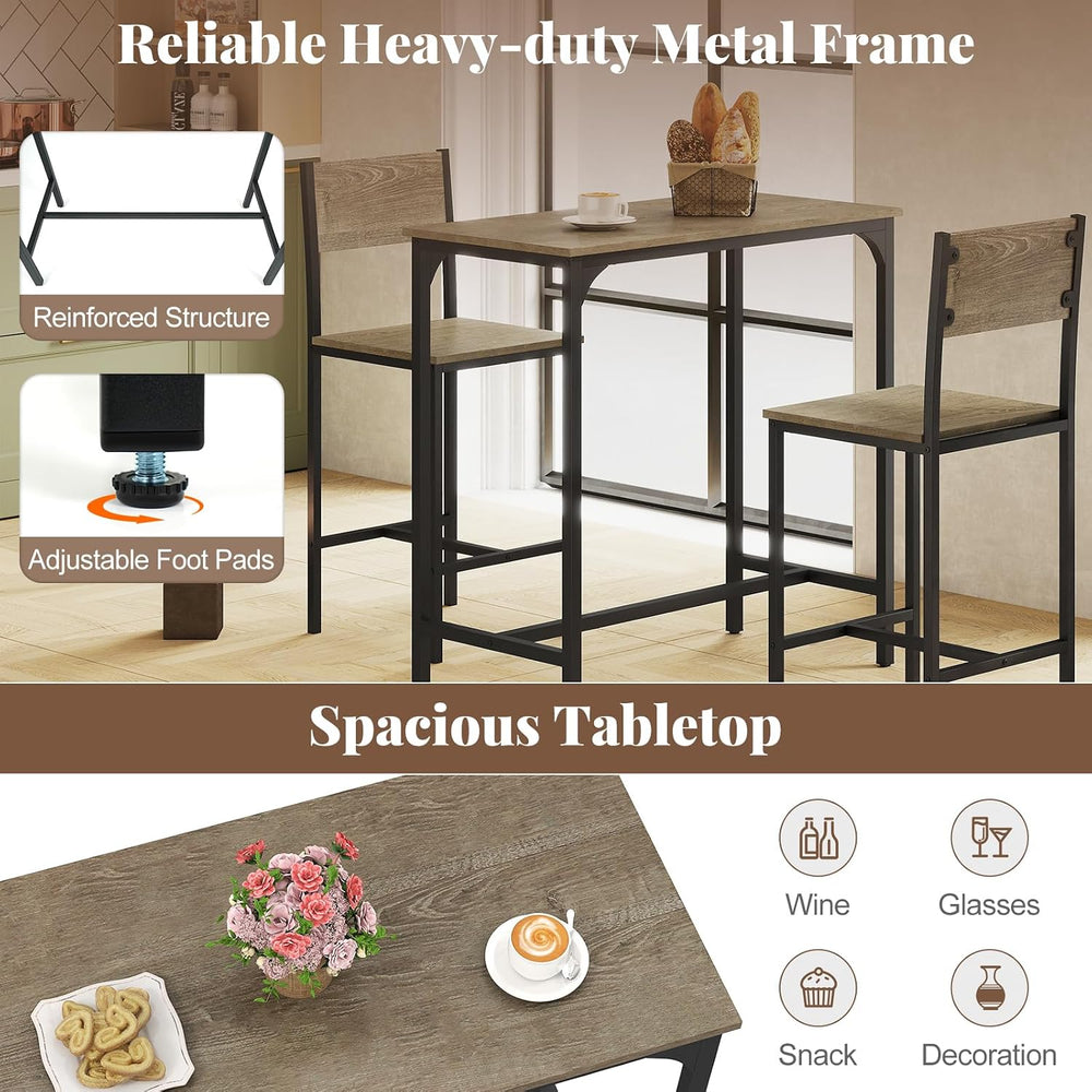 Tangkula 3 Piece Counter Height Bar Table Set, Pub Table and Chairs Set of 2,...
