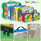 5 Packs Toy Storage Bags Compatible with Lego Bricks,Large Travel Toy Organizers for Kids Building Blocks,Toy Car,Puzzles with Mesh Pocket and Tag Pocket