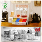 Tea Bag Organizer, Wood Tea Organizer and Storage Cheast, Tea Bag Holder with Storage Drawer, 4 Hooks for Tea Cups Holder, Tea Station Chest Display Container Box for Countertop Kitchen (White)