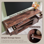 Modern TV Stand for 80 Inch TVs, 32"Tall Entertainment Center w/Storage Cabinet& drawers, Media Console Cabinet w/Soundbar & Adjustable Shelves for Living Room, Curved Profile Design, 70 inch (Brown)