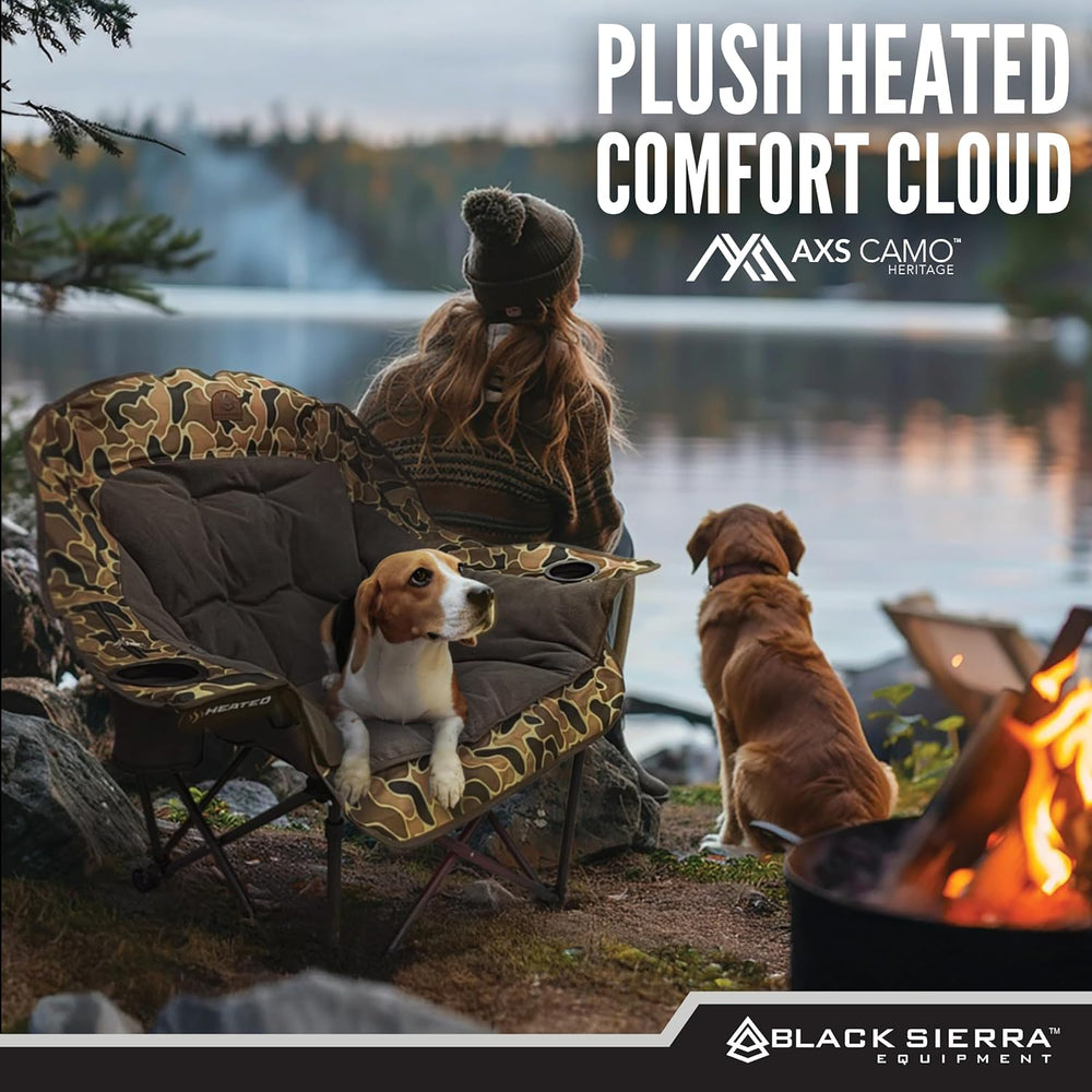 Black Sierra Heated Plush Fleece XL Padded Camping Chair for Adults, Oversize...