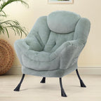HollyHOME Fabric Lazy Chair with Foldable Ottoman, Accent Comfy Lounge Arm Chair and Folding Footrest Stool Set, Leisure Sofa Reading Chair and Footstool for Living Room, Bedroom, Dorm, Pea Green