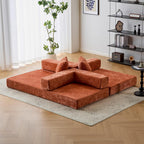 ZEIINPA Convertible Floor Sofa Bed with Fixed-Shape Frame, Modular Chenille Folding Mattress Couch with Armrest, Floor Sofa Lounge Couch for Living Room Bedroom Lounge Studio,Burnt Orange