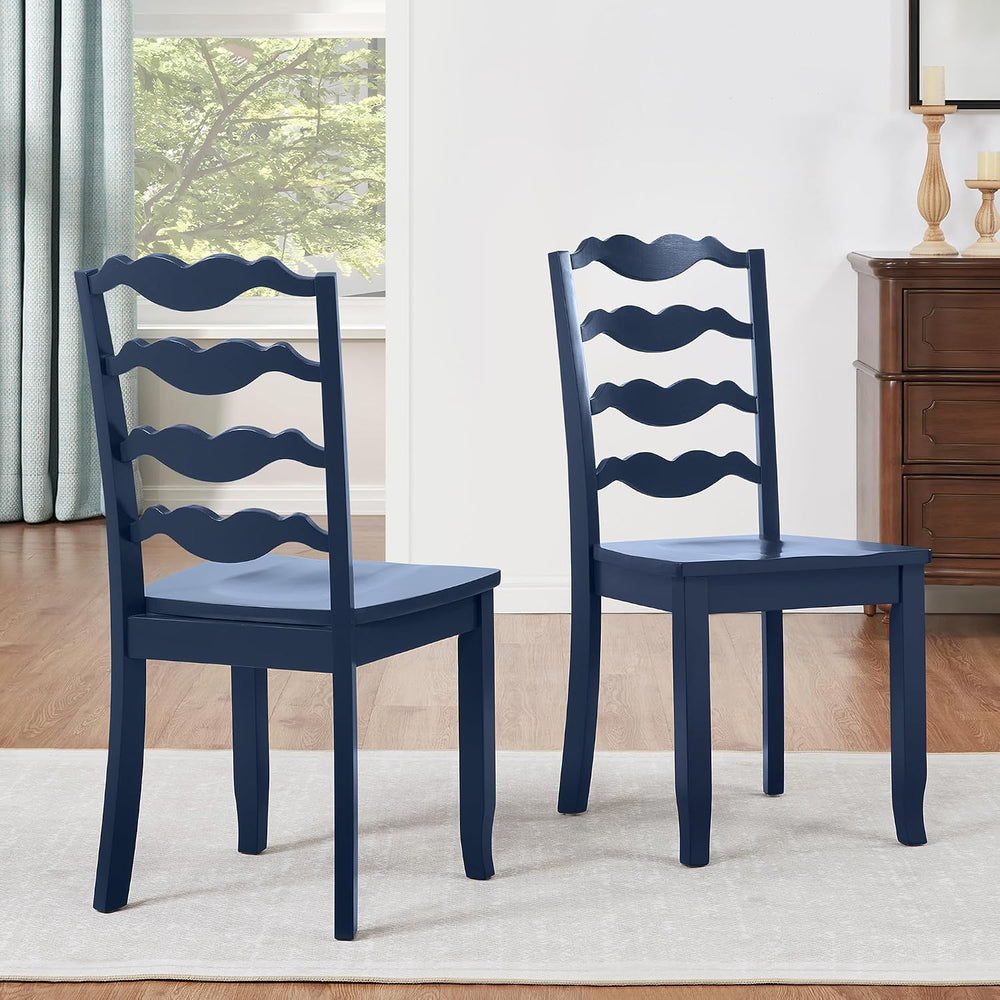 DUHOME Wood Ladder Back Chairs Set of 2,Blue- Wooden Armless Kitchen Chairs w...