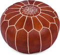 Marrakesh Gallery Genuine Leather Round Pouf Cover - Handmade Moroccan Ottoman Footstool, Unstuffed Footrest - Boho Decor - Bohemian Living Room, Bedroom, Kids Room - Housewarming Gift & Wedding