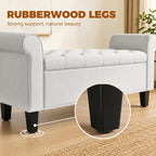 HOMCOM 47" Storage Ottoman End of Bed Bench with Rolled Arms Cream White | Long Ottoman with Storage Chest, Safety Hinge, Wooden Legs, Upholstered End of Bed Bench, Bedroom Entryway Living Room