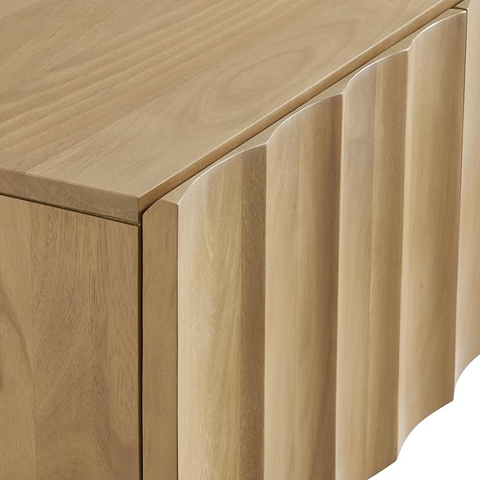 Modway Sorren 54 Inch Scalloped TV Stand in Natural – 3 Door Media Console Cabinet – Modern Storage TV Stand with Doors