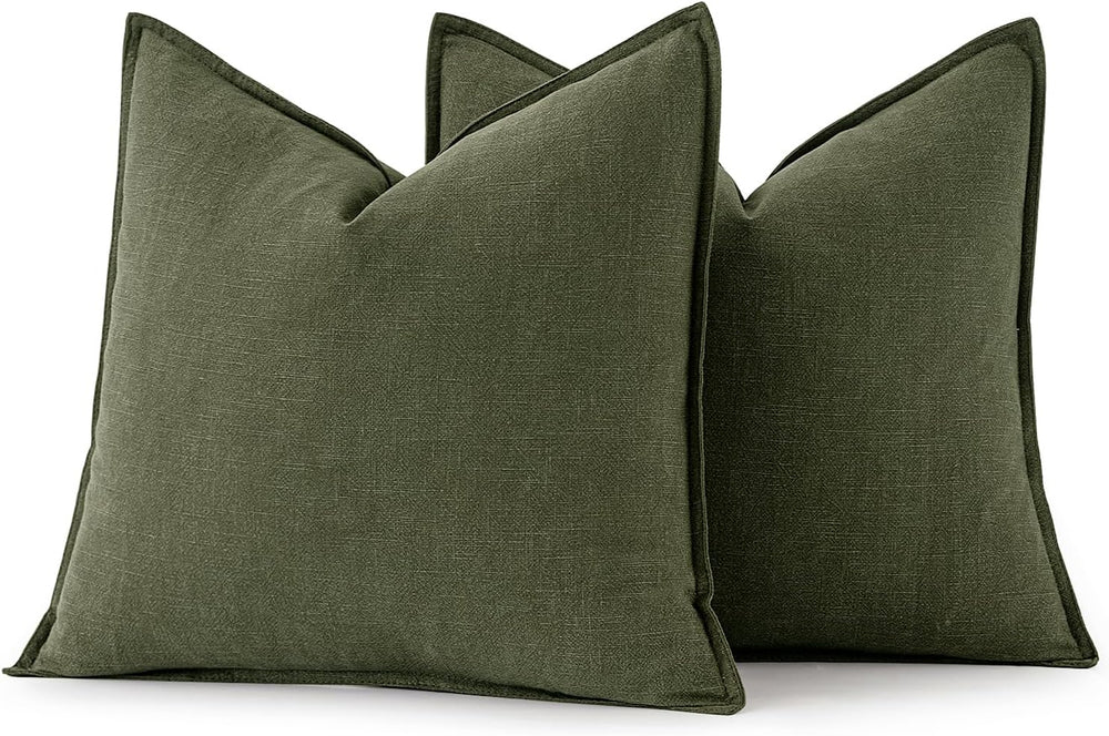MIULEE Decorative Linen Euro Sham Pillow Covers 22x22 Inch Dark Olive Green
