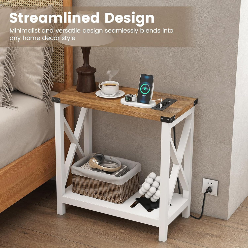 Hadulcet Farmhouse End Tables Living Room Set of 2, Narrow Side Table with Ch...