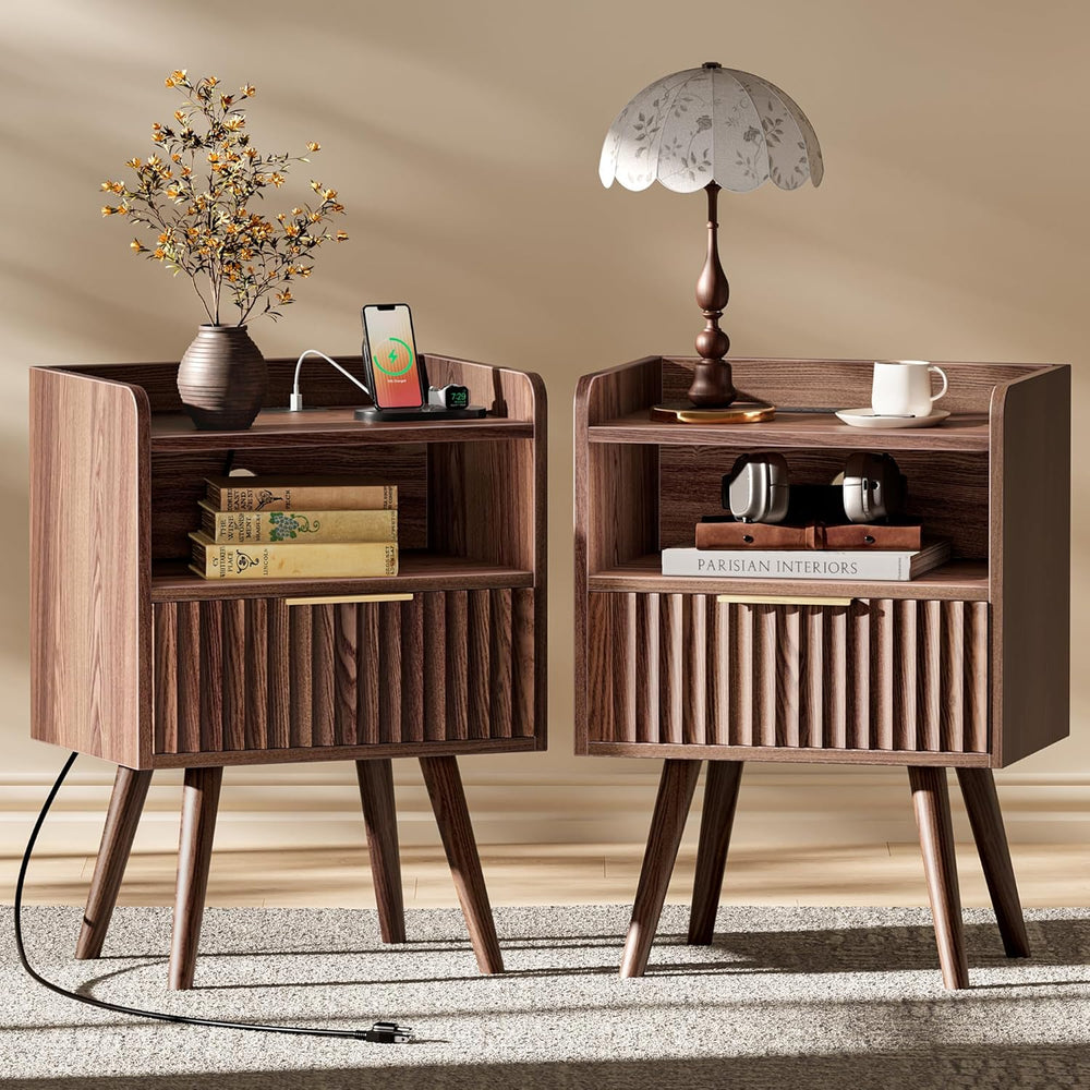 Huuger Nightstand Set of 2 with Charging Station, USB-C Port, End Tables