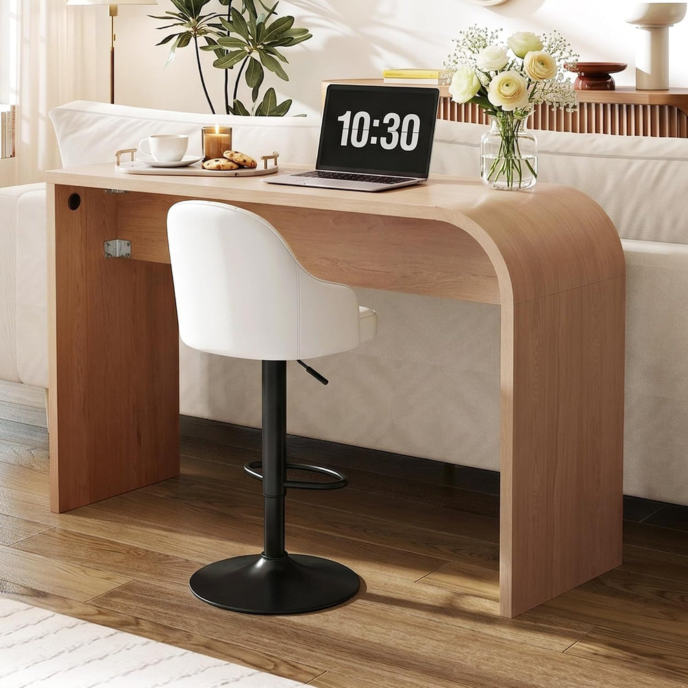 Curved Narrow Console Table, Skinny Behind Couch Counter Height Bar Table | 5...