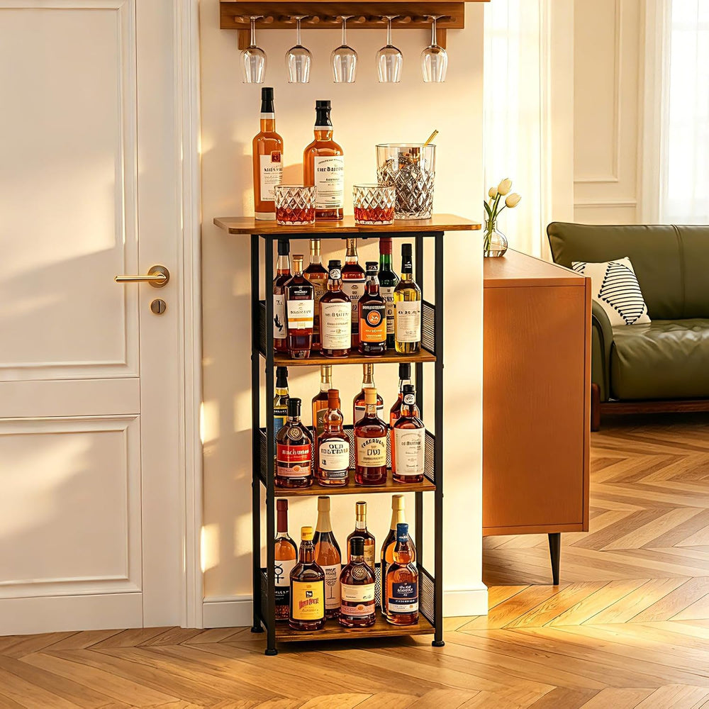 Eyteenokk Wine Rack Freestanding Floor:4 Tier Whiskey Wine Rack Mini Bar Cart...