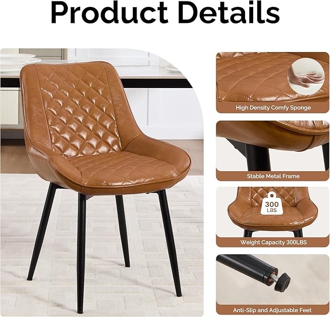 Dining Chair Set of 8, Modern Dining Chairs with Thick Cushions, Faux Leather...