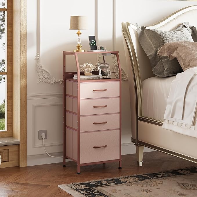 WLIVE 4 Drawer Dresser for Bedroom, 37" H Nightstand with Charging Stati...