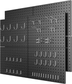 Peg Board 8 Pack Metal Pegboard Panels with 50 Hooks, Heavy Duty Pegboard Wall Organizer, Black Pegboards for Workbench, Garage Tool Storage, Office Organization, Kitchen, Craft Room