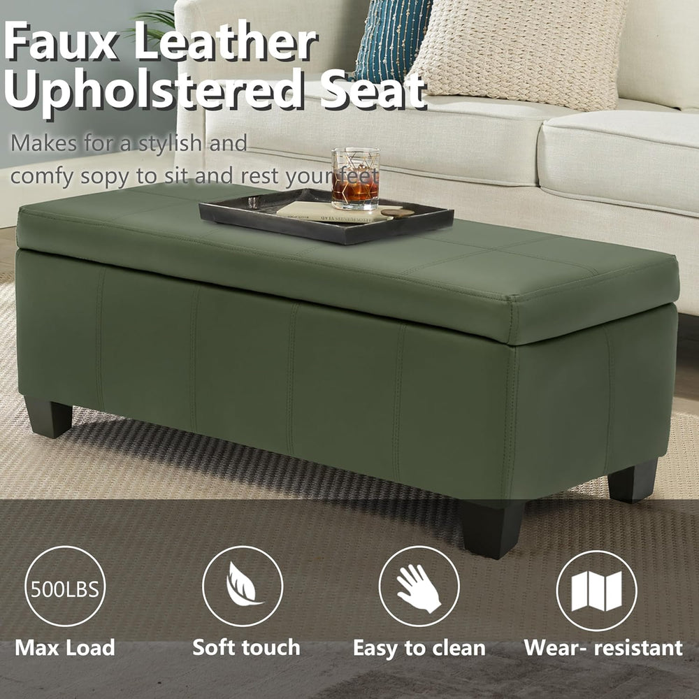 51 Inch Storage Ottoman, Storage Bench with Safety Hinge, Upholstered Synthet...