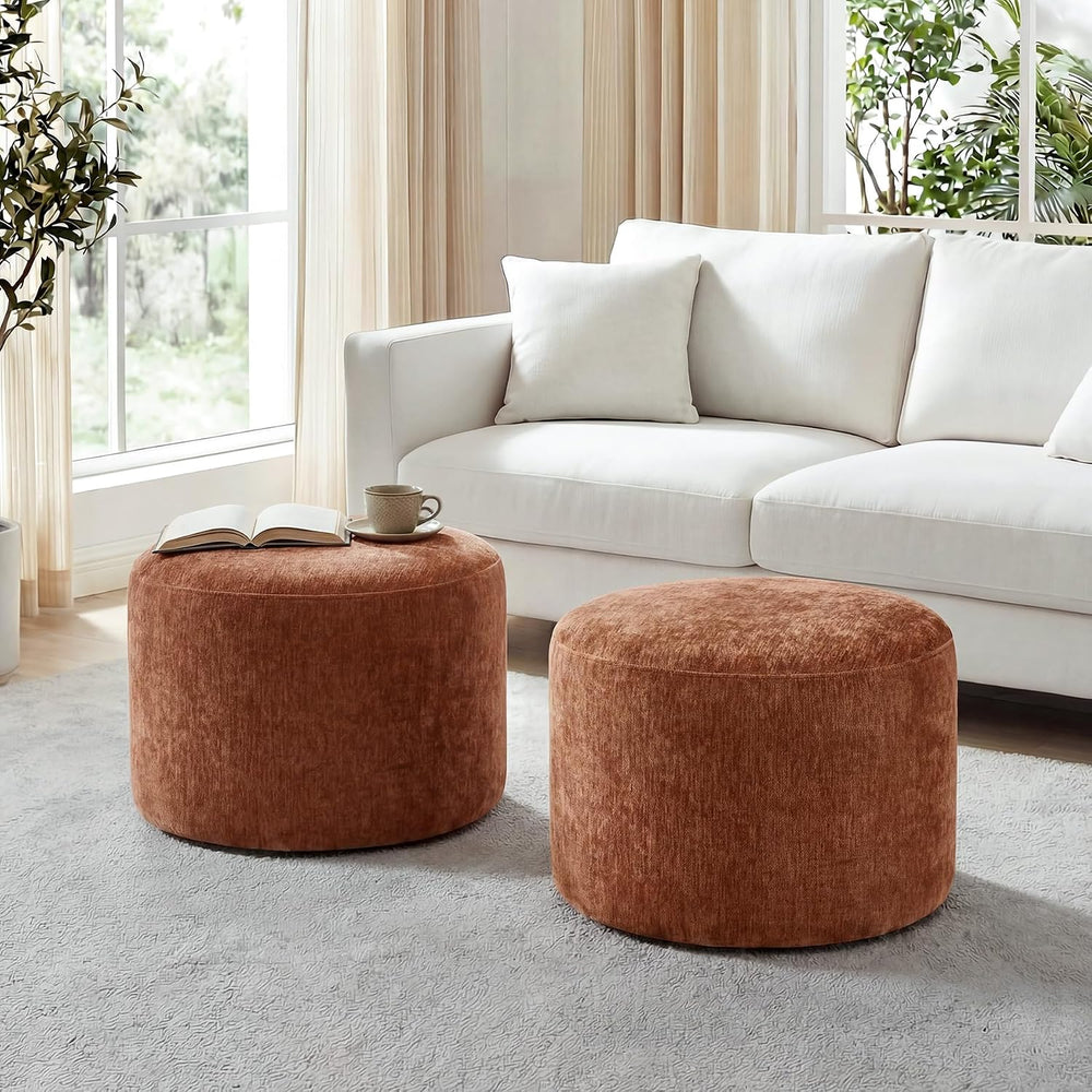 Flouki Pouf Ottoman Footrest, Foot Stools, Modern Round Upholstered Ottomans,...