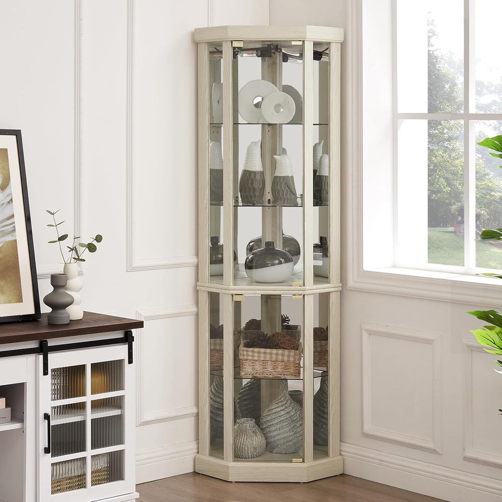 69" H Lighted Curio Cabinet Corner Display Case, Corner Glass Case with ...