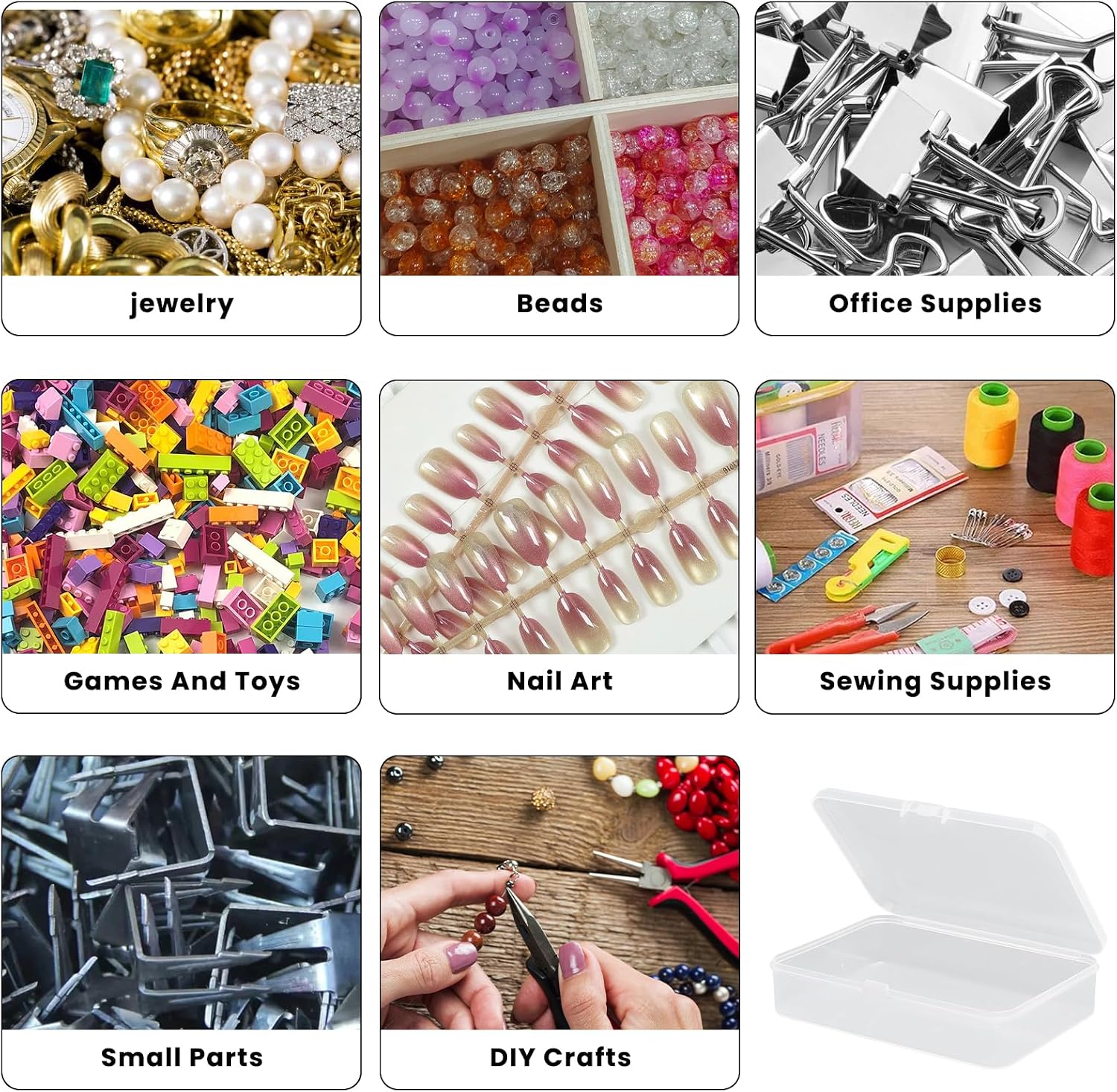 8 Pcs Small Plastic Case, 4x3x1 Inch Mini Plastic Storage Containers Box with Lid, Clear Rectangle Box Organizer for Collecting Small Items, Beads, Jewelry, Cards, Crafts