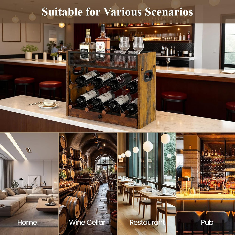 3-Tier Countertop Wine Rack, Coffee Syrup Rack Organizer With Drawer for Coff...