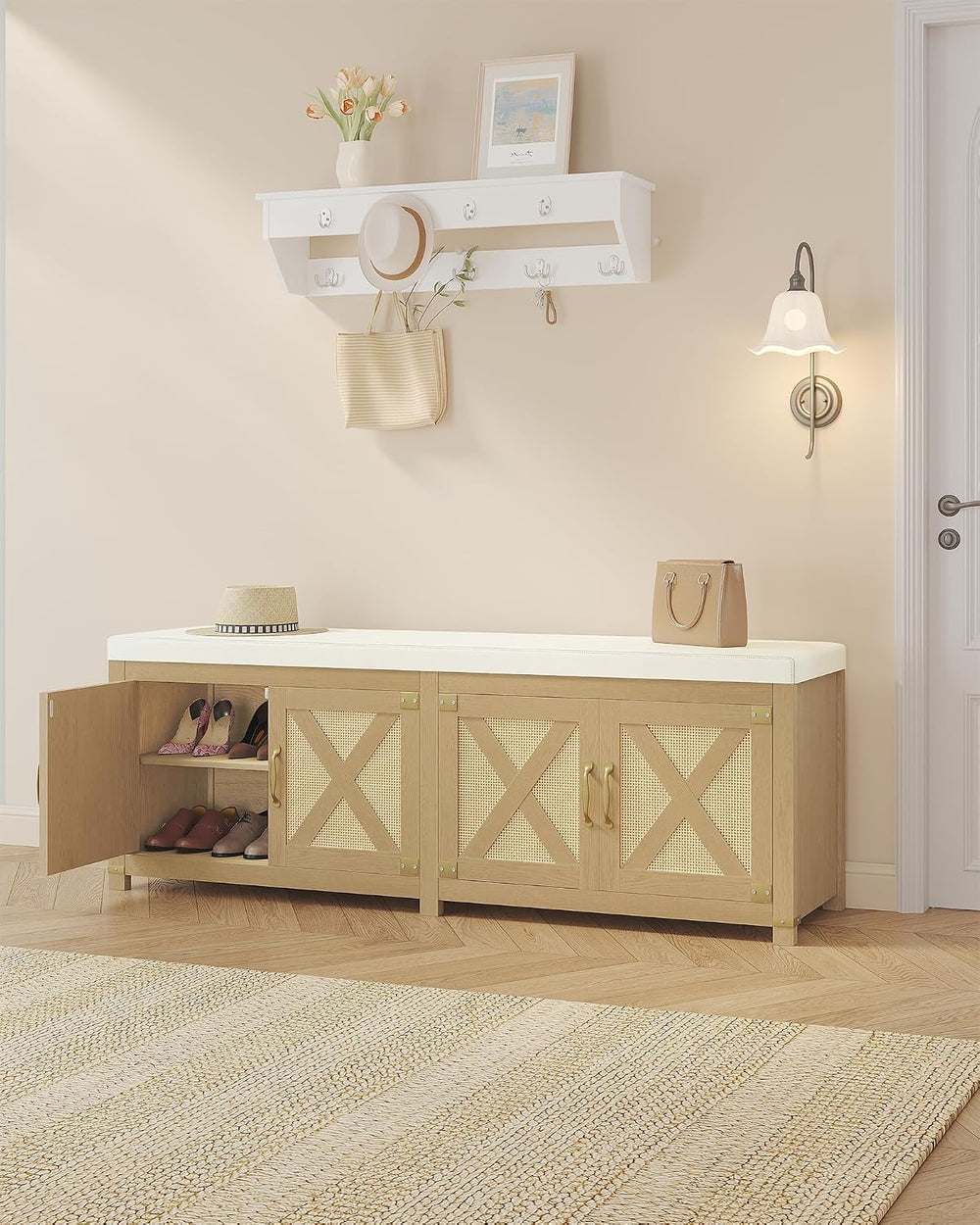 Hzuaneri Shoe Storage Bench, 2 Tier Shoe Bench with Padded Seat Cushion &...
