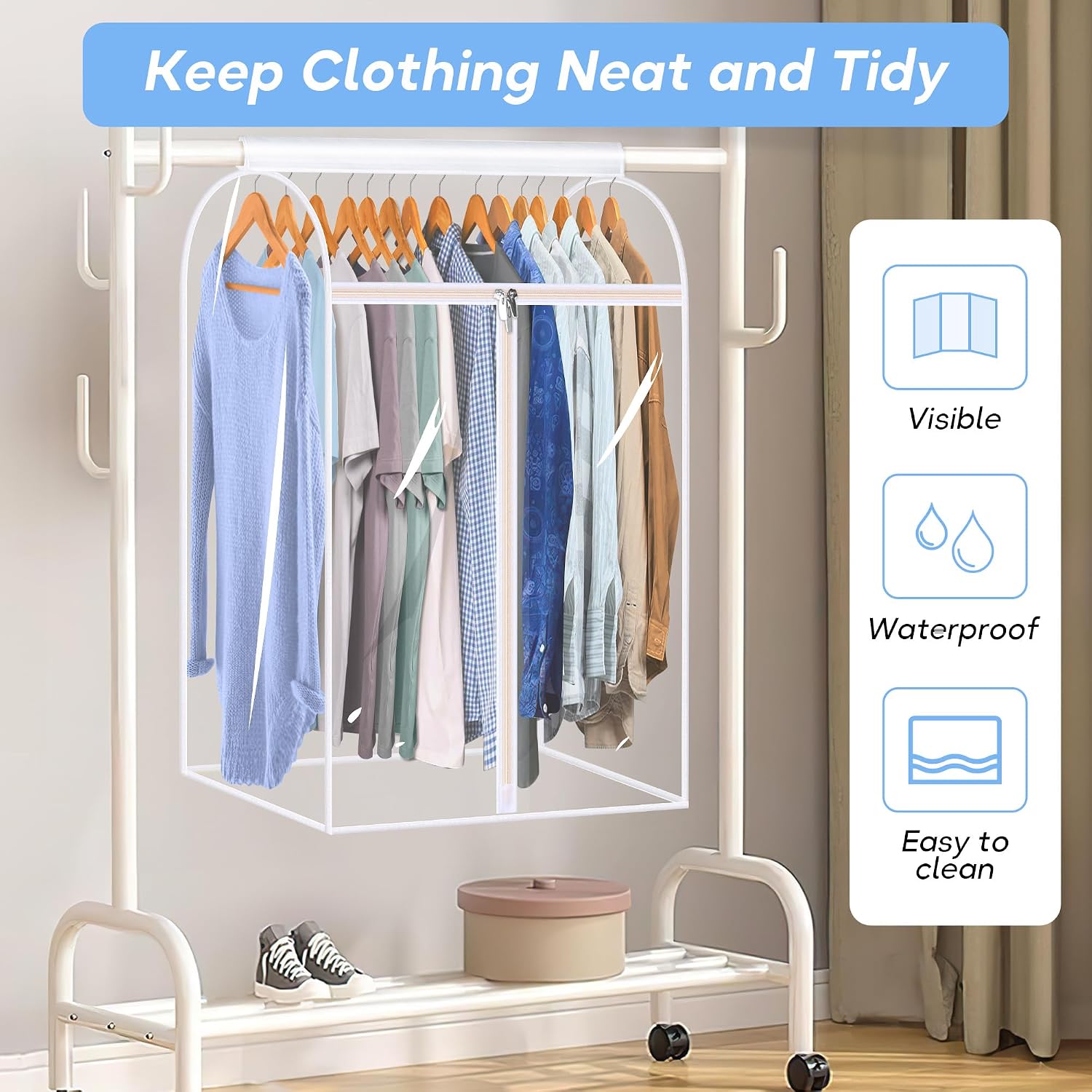 35" Hanging Garment Bags for Closet Storage Large Clear Garment Bags for Hanging Clothes Garment Rack Cover Coat Protector for Suit, Wardrobe, Bottom Enclosed