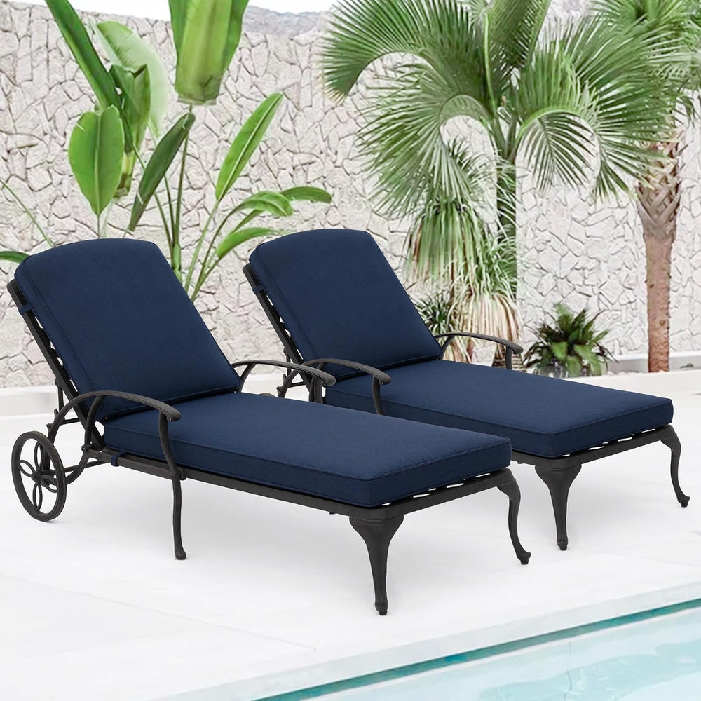 HOMEFUN Chaise Lounge Chair Outdoor - Poolside Chairs Set of 2 with Cushion C...