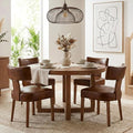 HNY Century Modern Dining Chairs Set of 4, Farmhouse PU Leather Upholstered Accent Chair Curved Backrest Kitchen Chairs, with Hardwood Frame, Brown 4PC