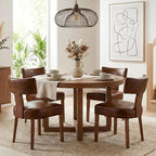 HNY Century Modern Dining Chairs Set of 4, Farmhouse PU Leather Upholstered Accent Chair Curved Backrest Kitchen Chairs, with Hardwood Frame, Brown 4PC