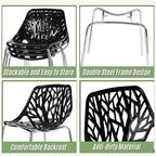 Karl home Modern Black Dining Chairs Set of 4, Stackable Plastic Chair for Dining Room, Living Room, Waiting Room,4 Chrome Metal Legs, 350lbs Capacity,21.3”L x 21.3”W x 33.5" H