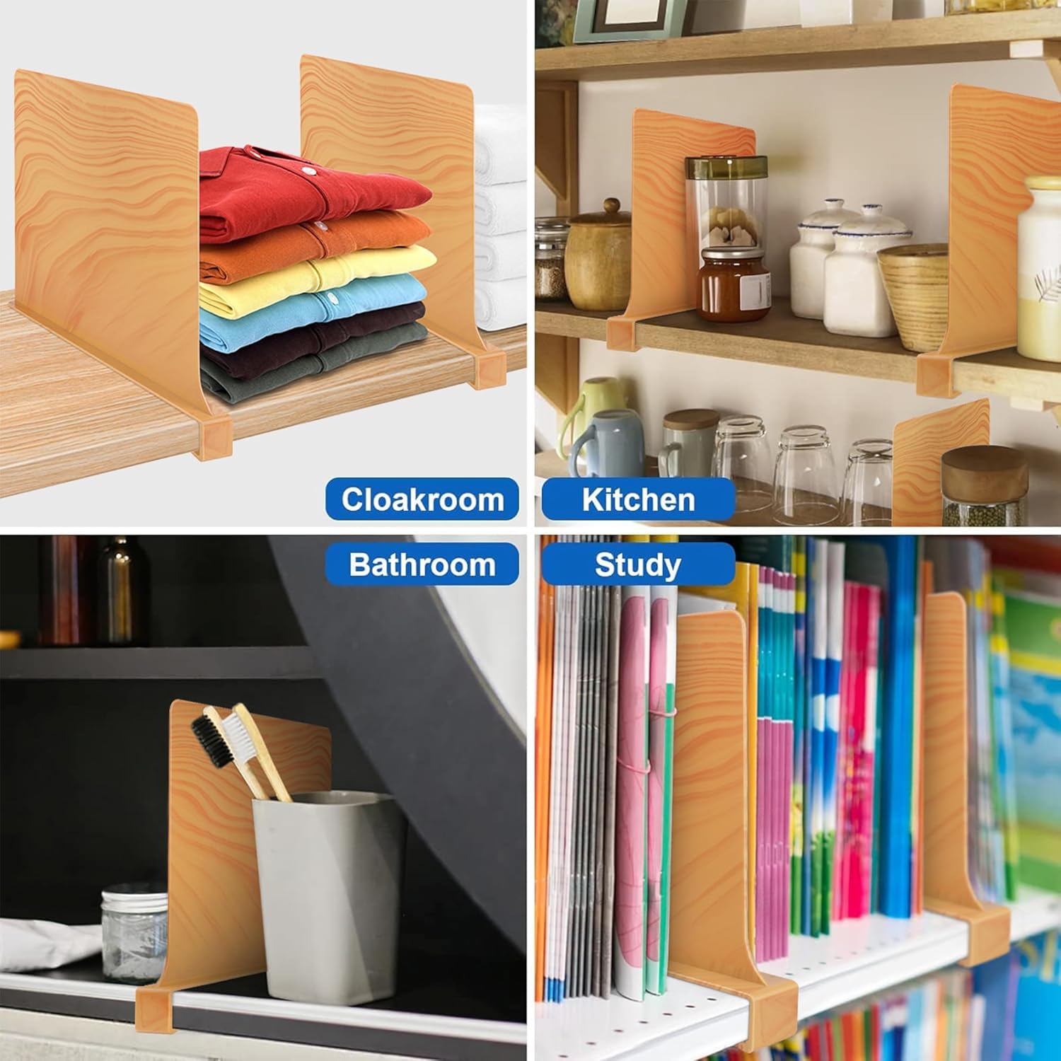 6 Pack Shelf Dividers for Closet Organization Vertical Purse Organizer for Closet Perfect for Sweater, Shirts, Handbags in Bedroom and Kitchen, Adjustable Acrylic Bookshelf for Organization (Natural)
