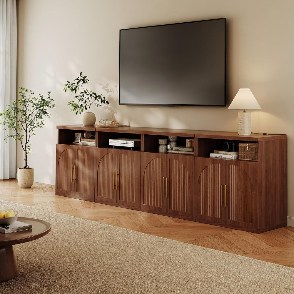 Fluted Buffet Cabinet with Storage, 31.5" Wide Wood Sideboard Credenza w...