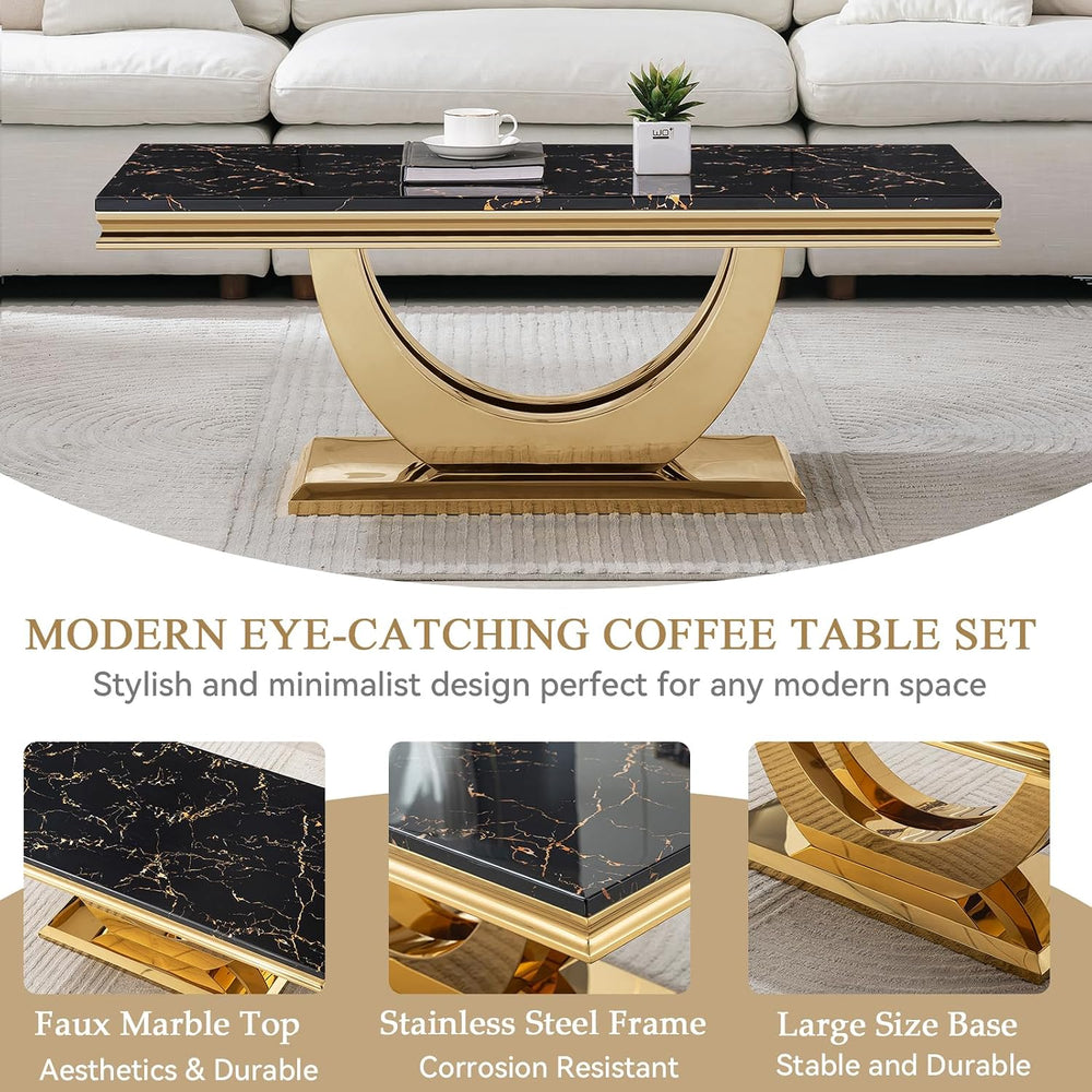 2-Piece Coffee Table and End Table Sets,Modern Marble Living Room Coffee Tabl...