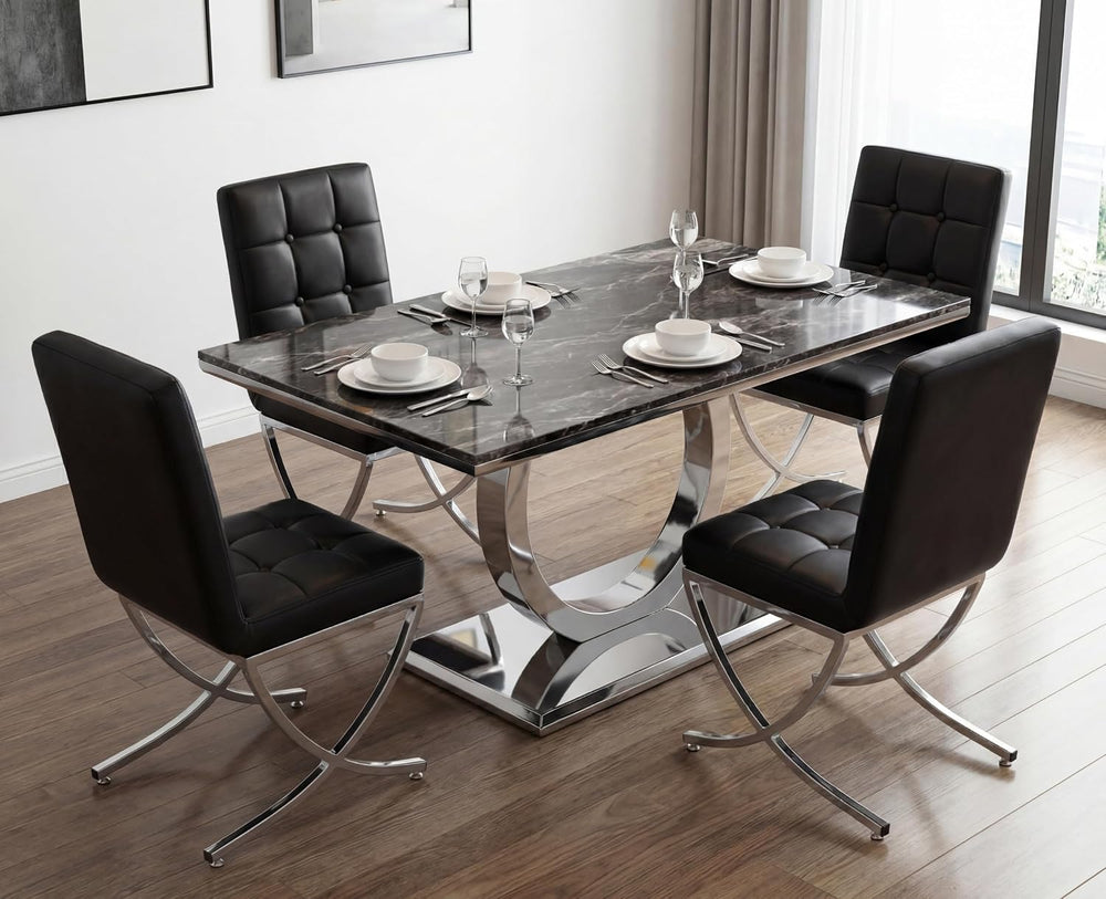 EALSON Modern Dining Chairs Set of 2, Black Leather Upholstered Seater with C...