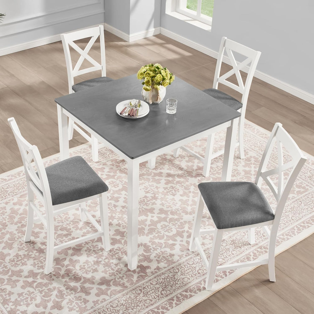 LUMISOL 5-Piece Counter Height Dining Set, Wooden Square Table with 4 Chairs,...