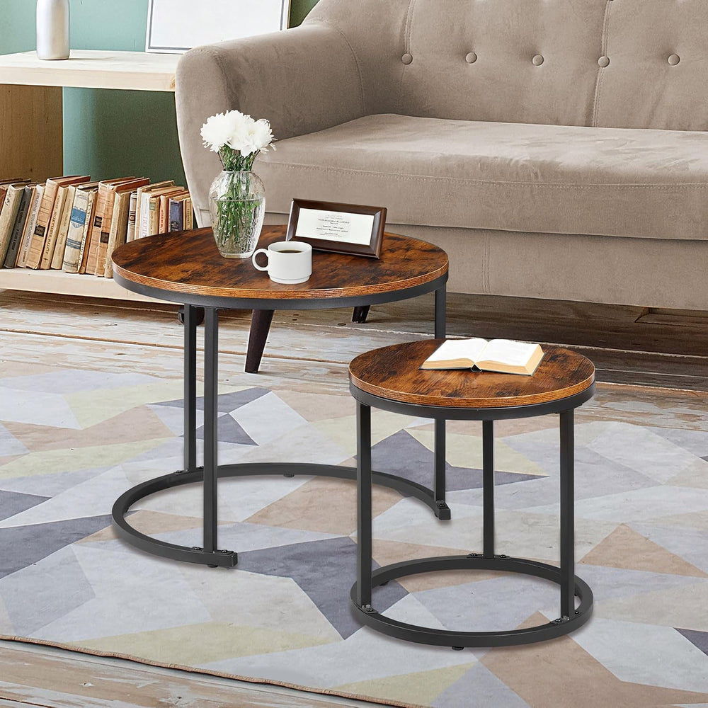 SUPER DEAL Small Round Coffee Tables for Living Room Apartment, Set of 2 Indu...
