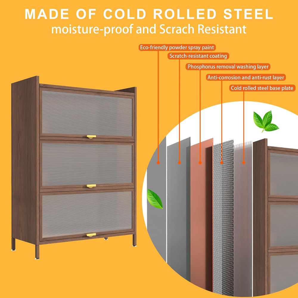 44'' Tall Metal Kitchen Storage Cabinet with 3 Flip-up Doors, Freesta...