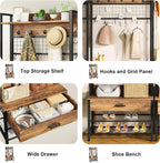 DKLGG Hall Tree with Bench and Shoe Storage for Entryway, 5-in-1 Coat Rack with Shoe Storage, Wood Look Accent Shoe and Coat Rack, Farmhouse Hall Tree with 12 Hooks for Mudroom, Bedroom, Living Room