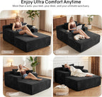66" Chaise Lounge Chair Indoor, Oversized Boneless Lounge Chair with 3 Pillows, Chenille Cloud Reading Chair for Living Room Bedroom, Deep Seat Sleeper Couch, No Assembly Required