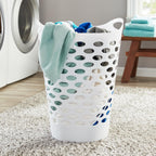 2.2 BUSHEL Flexible Laundry Basket,Tall plastic hamper for Clothes, Bedroom, and Storage - Portable Round Bin with Carry Handles 17.75" x 17.25" x 26", White,Black,3 pack (White)