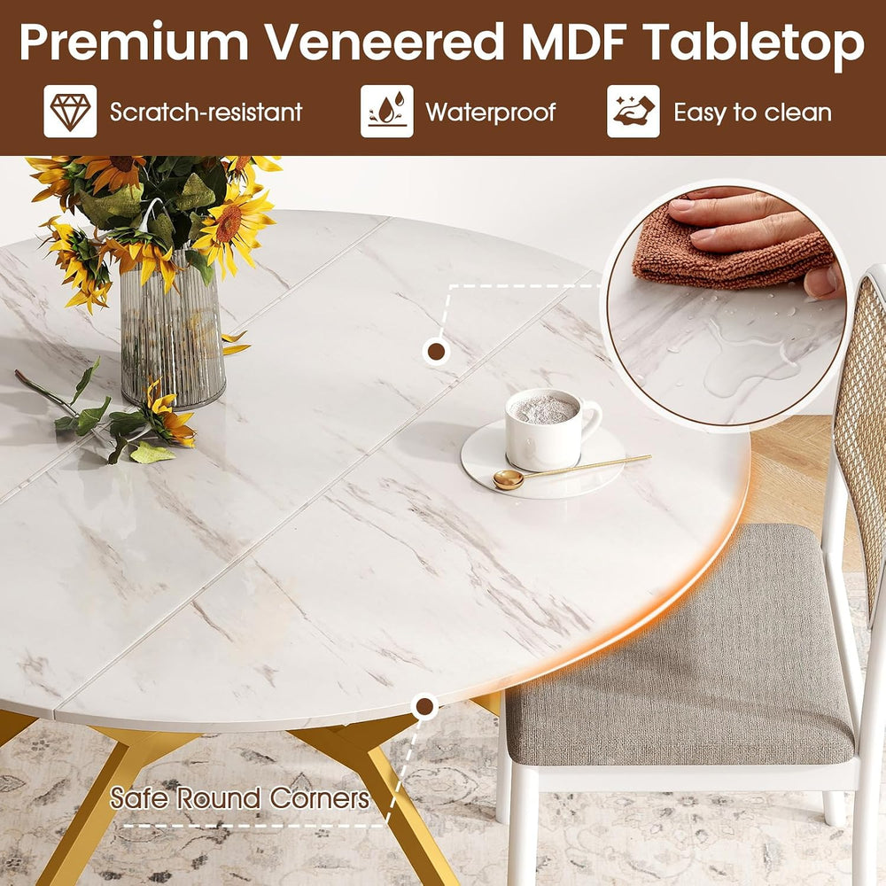 Giantex Folding Dining Table for 4-6 People, 47" Round Drop Leaf Table w...