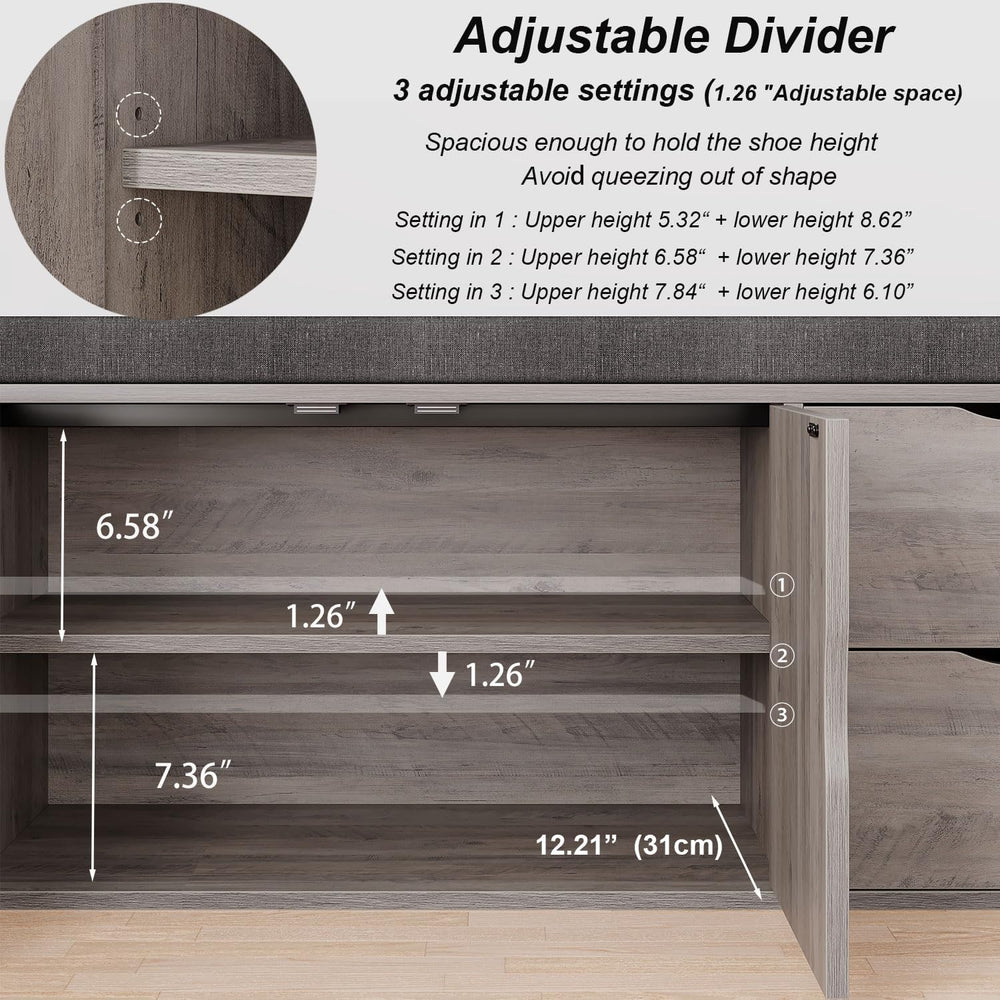 LVB 2-Tier Storage Bench with Padded Cushion, Entryway Shoe Bench with 2 Draw...