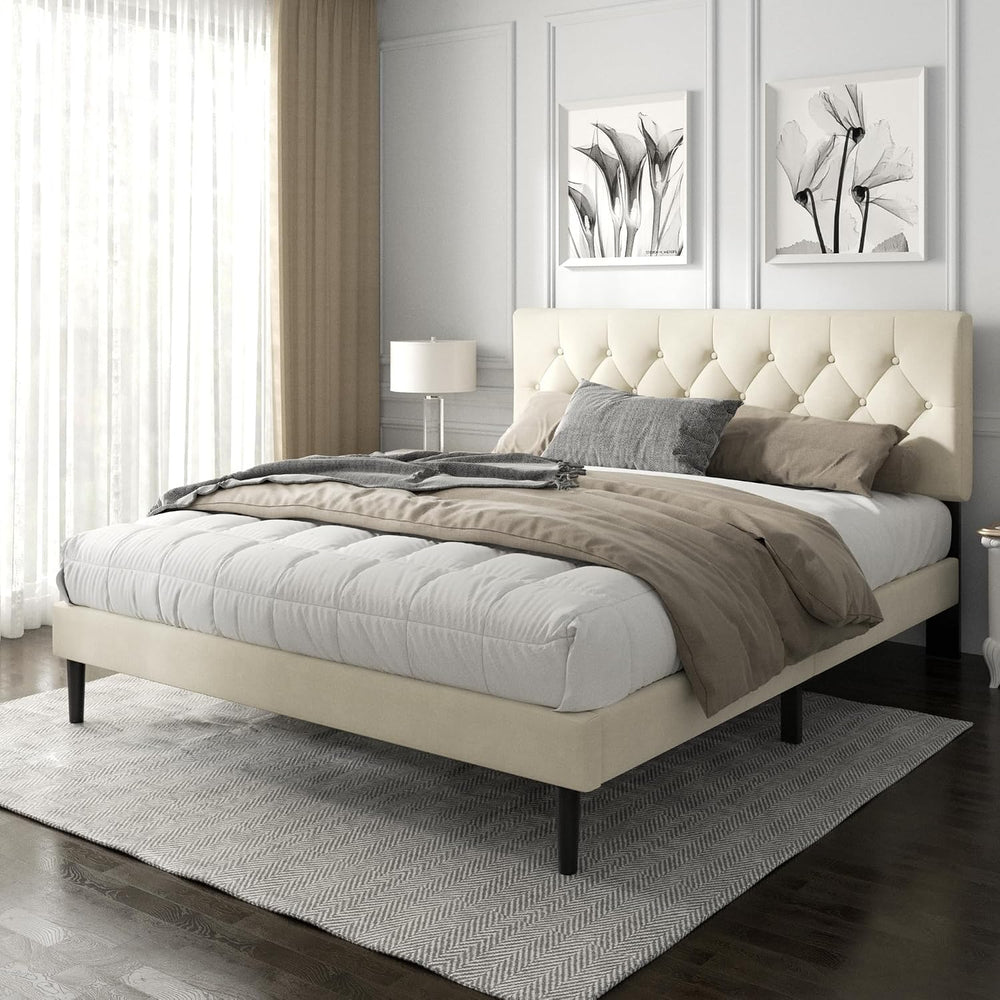 HAOARA King Size Platform Bed Frame with Upholstered Button Tufted Headboard,...
