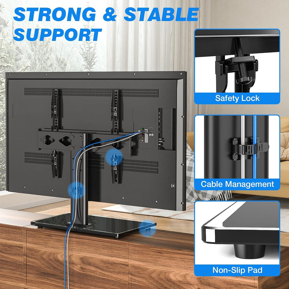 Rfiver Universal TV Stand for 27-60 inch TVs, Holds up to 88 Lbs | Tempered G...