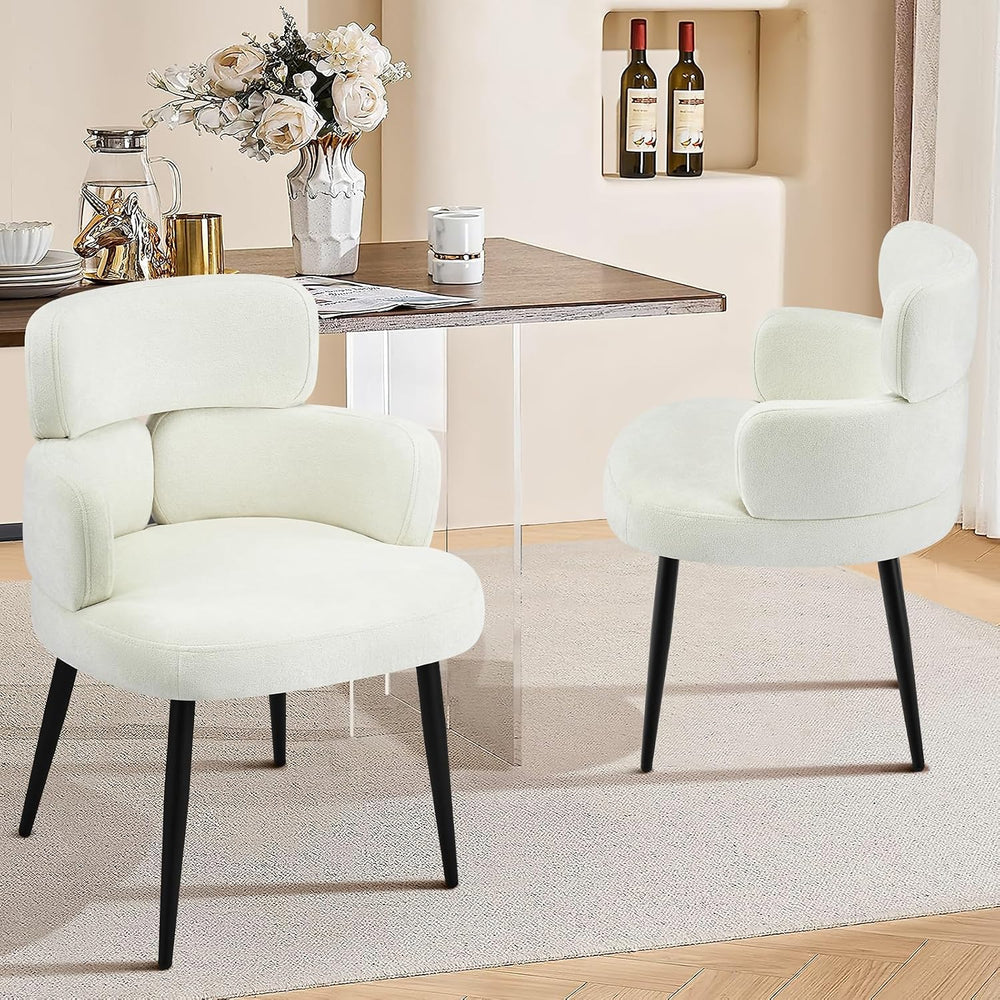 Modern Upholstered Dining Chair, Accent Chair with Soft Fabric, Black Metal L...