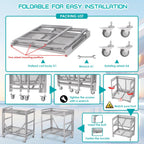 2 Shelf Rolling Cart with Wheels, 660lbs Capacity Collapsible Steel Rolling Utility Cart, Heavy-Duty Foldable Hand Truck, Metal Storage Carts with Handle for Groceries, Warehouse (36" Lx26 W)