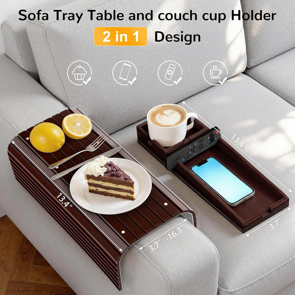 Korser Couch Armrest Table, Sofa Arm Tray with Removable Cup Holder, 2 in 1 A...