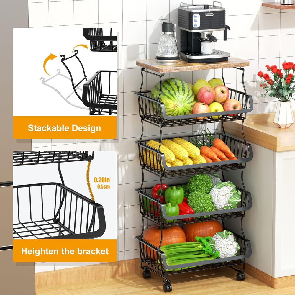 Gsiekare Fruit Vegetable Basket for Kitchen, 5 Tier Stackable Fruit Vegetable...