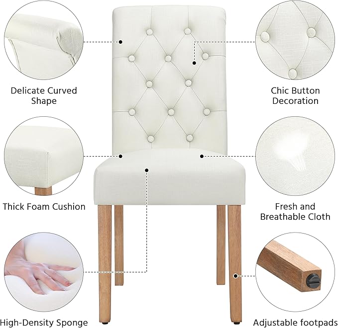 Yaheetech Dining Chairs Set of 4 Fabric Upholstered Dining Room Chairs with B...