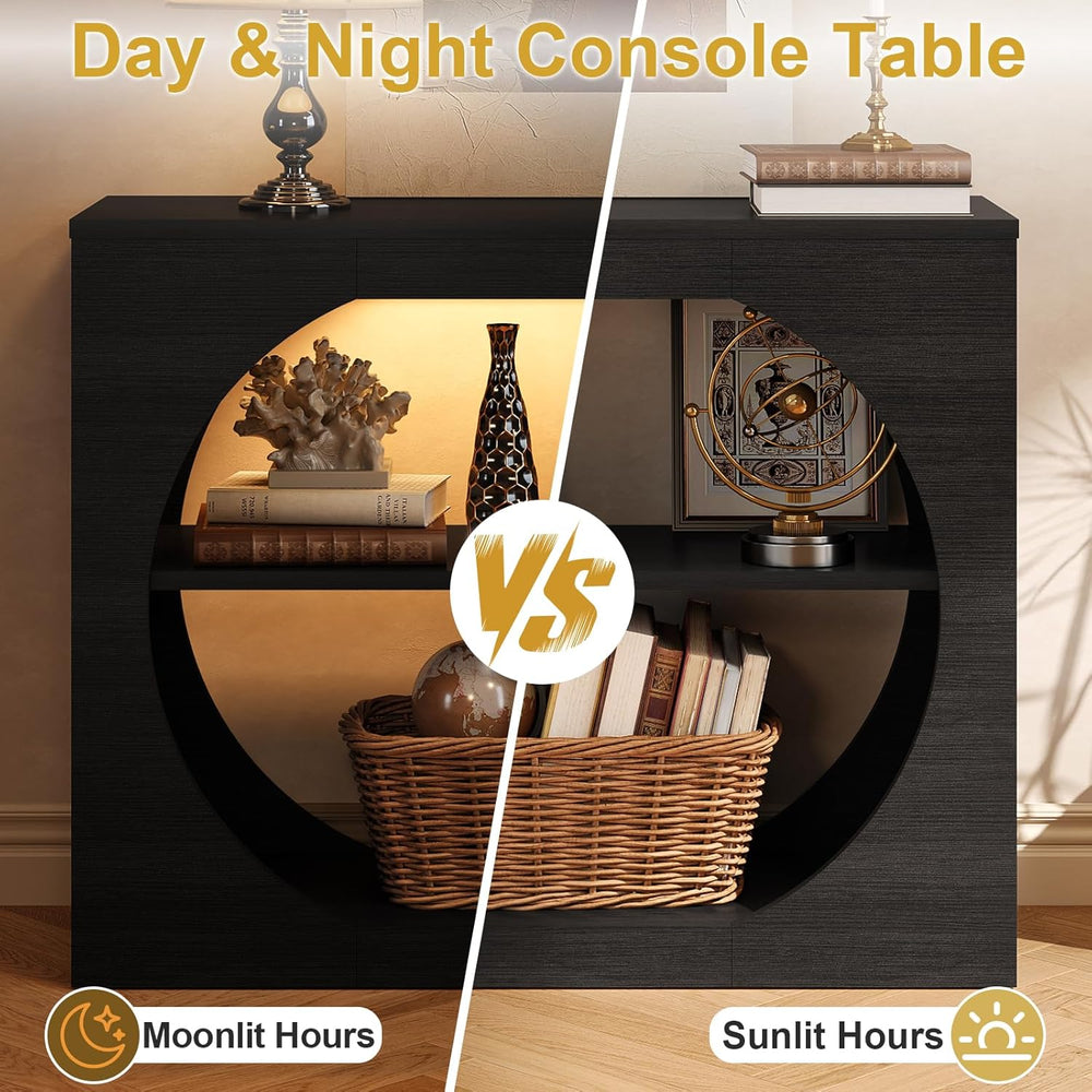 Entryway Table, 39'' Black Console Table with LED Light 3-Tier Modern...